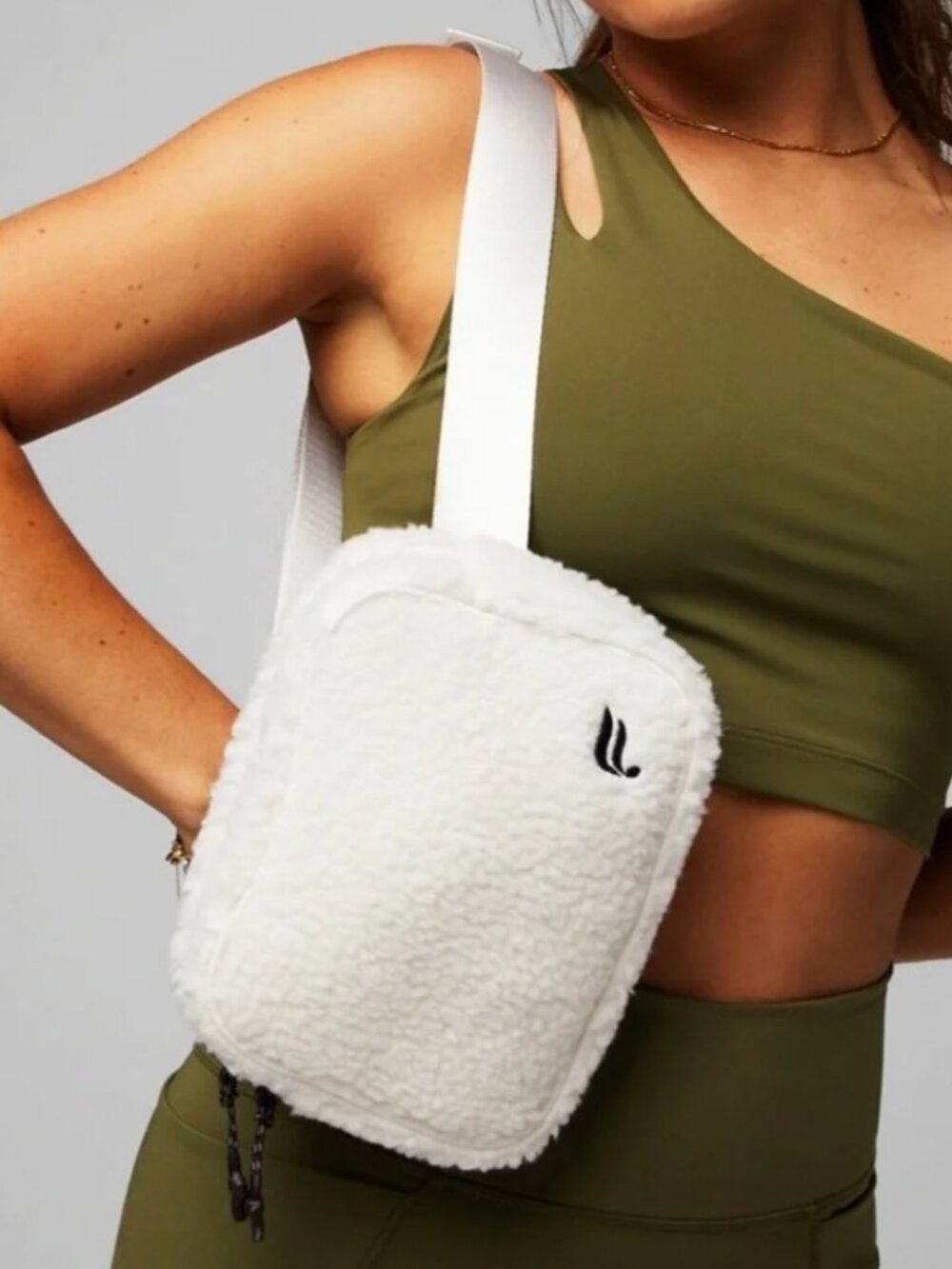 Fabletics Ivory Teddy Sherpa Belt Bag Crossbody